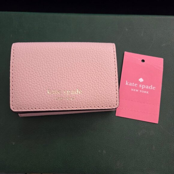 Kate Spade New York Eva Micro Tri-Fold Wallet Rose Smoke Light Pink Leather - Picture 1 of 9